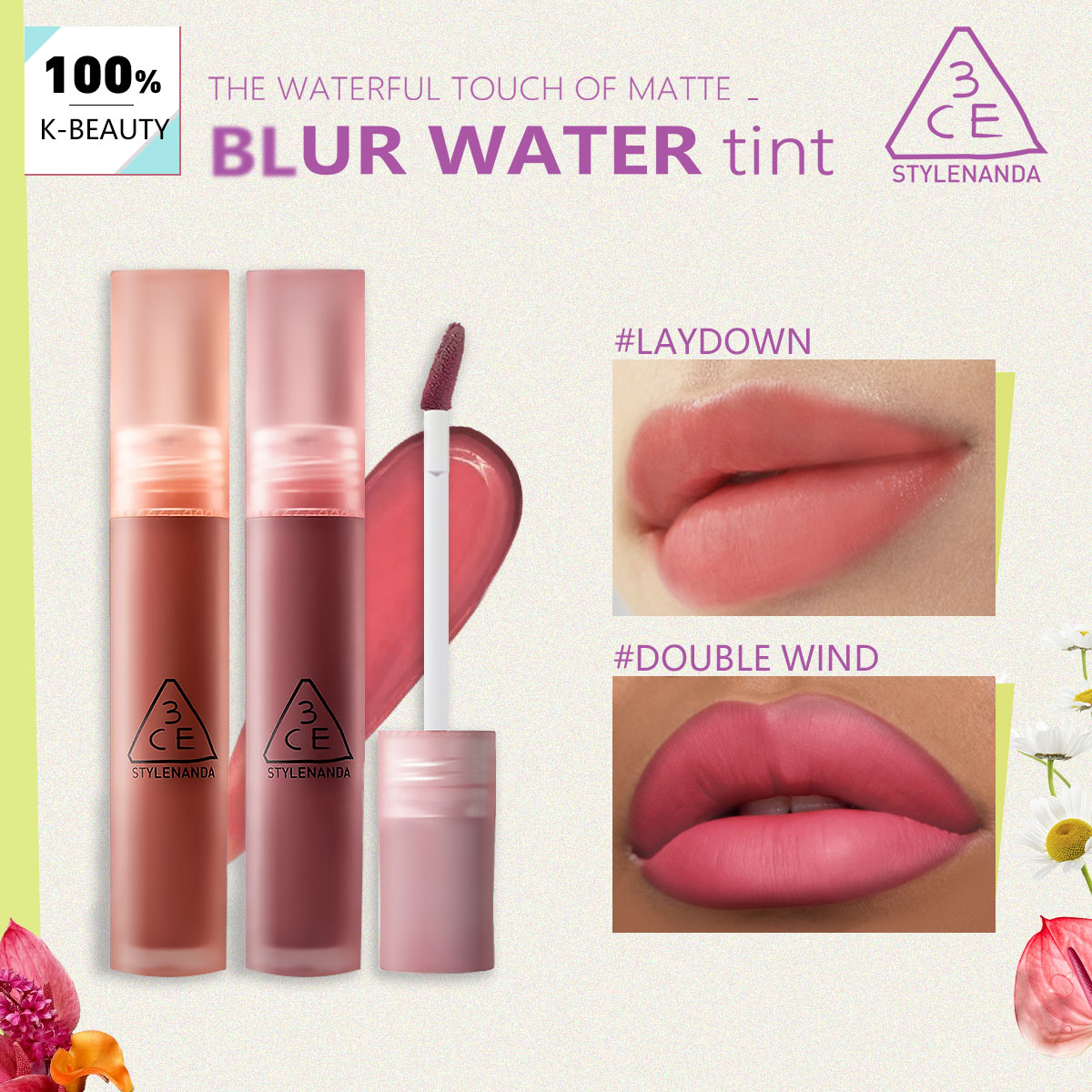 Lip Tint Korean - 3CE BLUR WATER TINT, Katmanlanabilir Renk