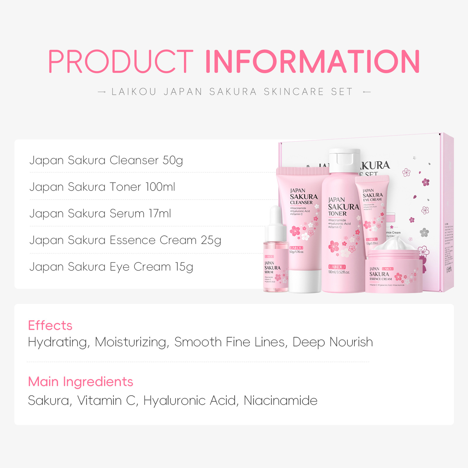 LAIKOU Sakura 5'li Cilt Bakım  - Essence Serum Toner incelemesi ve fiyatı